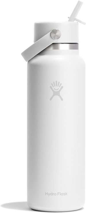 Hydro Flask Water Bottle - Insulated Stainless Steel - Wide Straw Lid. Non Spill. Leakproof in 40 Oz Tonal White