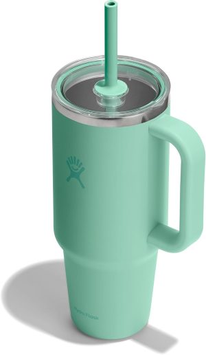 Hydro Flask 40 Oz Clear Lid Travel Tumbler with Straw and Handle - Insulated Stainless Steel in 40 Oz Mermaid Green