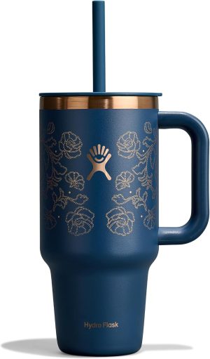 Hydro Flask 32 Oz Travel Tumbler with Handle. Lid and Straw - Insulated Stainless Steel in Western Dark Blue